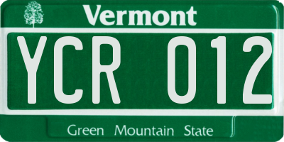 VT license plate YCR012