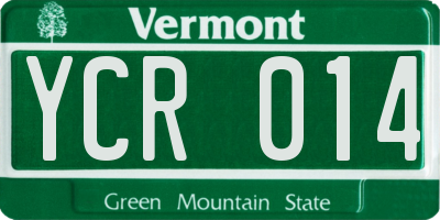 VT license plate YCR014
