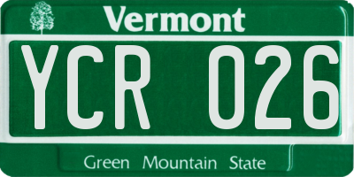 VT license plate YCR026