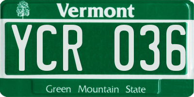 VT license plate YCR036