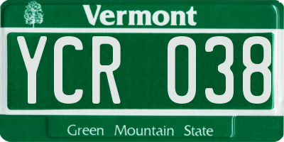 VT license plate YCR038