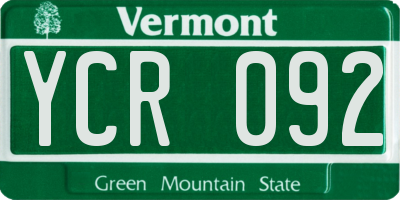 VT license plate YCR092