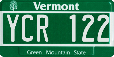 VT license plate YCR122