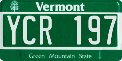 VT license plate YCR197