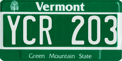 VT license plate YCR203
