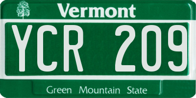 VT license plate YCR209