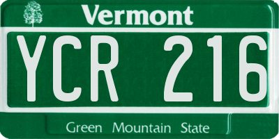 VT license plate YCR216