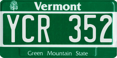 VT license plate YCR352