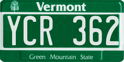 VT license plate YCR362