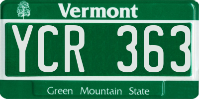 VT license plate YCR363