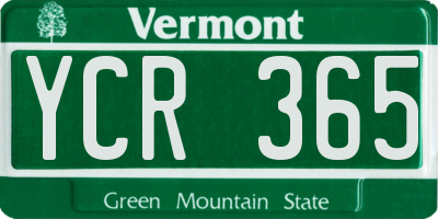 VT license plate YCR365