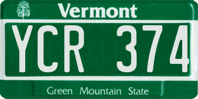 VT license plate YCR374