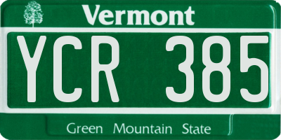 VT license plate YCR385