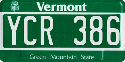 VT license plate YCR386