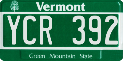 VT license plate YCR392