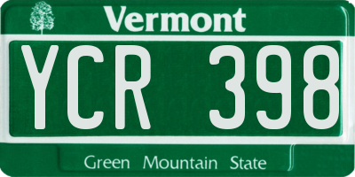 VT license plate YCR398