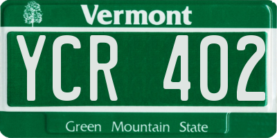 VT license plate YCR402