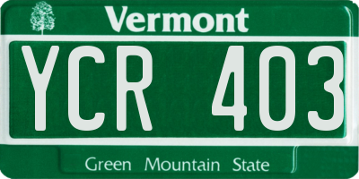 VT license plate YCR403