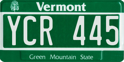 VT license plate YCR445