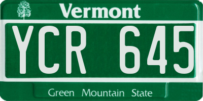 VT license plate YCR645
