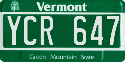 VT license plate YCR647