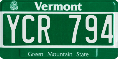 VT license plate YCR794