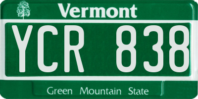 VT license plate YCR838