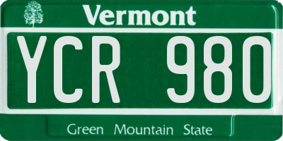 VT license plate YCR980