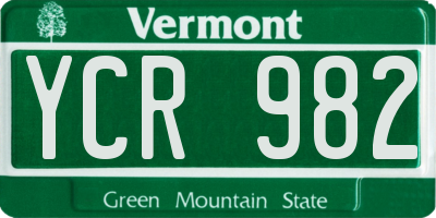 VT license plate YCR982
