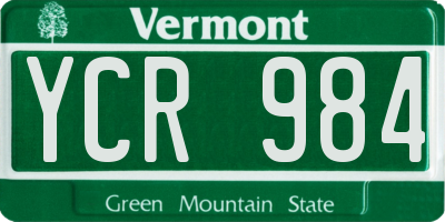 VT license plate YCR984