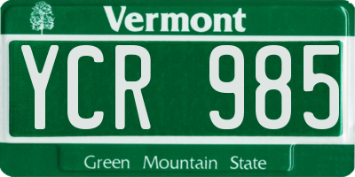 VT license plate YCR985