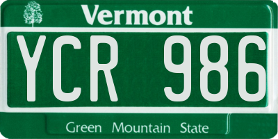 VT license plate YCR986