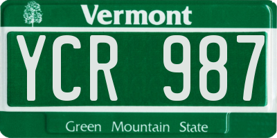 VT license plate YCR987
