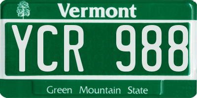 VT license plate YCR988