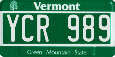 VT license plate YCR989