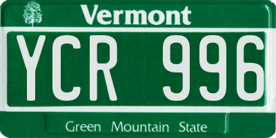 VT license plate YCR996
