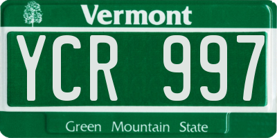VT license plate YCR997