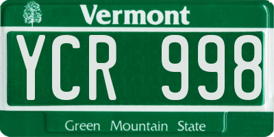 VT license plate YCR998