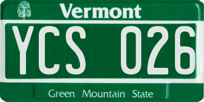 VT license plate YCS026