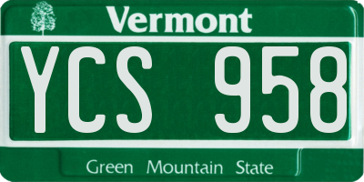 VT license plate YCS958