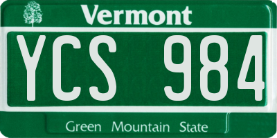 VT license plate YCS984