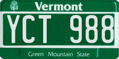 VT license plate YCT988
