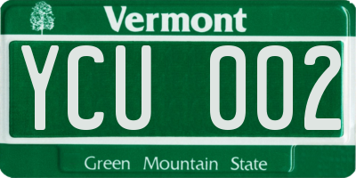 VT license plate YCU002