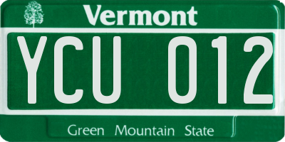 VT license plate YCU012