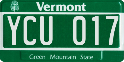 VT license plate YCU017