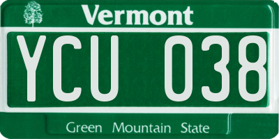 VT license plate YCU038