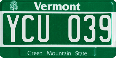 VT license plate YCU039