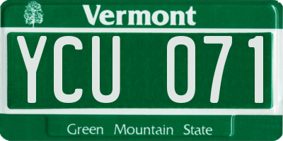 VT license plate YCU071