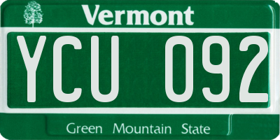 VT license plate YCU092