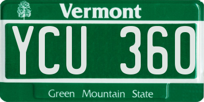 VT license plate YCU360